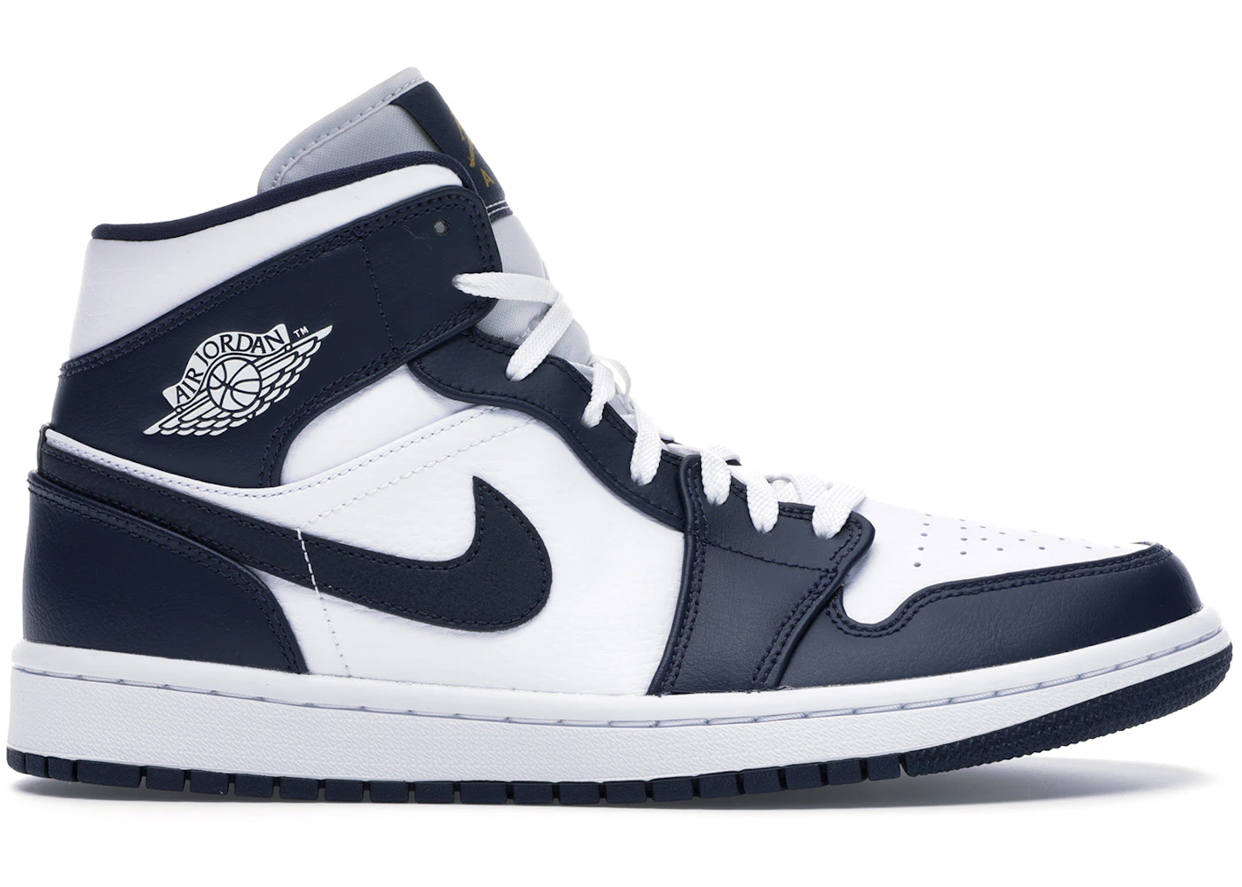 Jordan 1 Mid White Metallic Gold Obsidian Men's - 554724-174